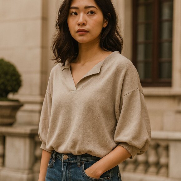 The Reset R Label Women’s Medium 100% Wool Beige Cropped Neutral Sweater - Picture 1 of 11